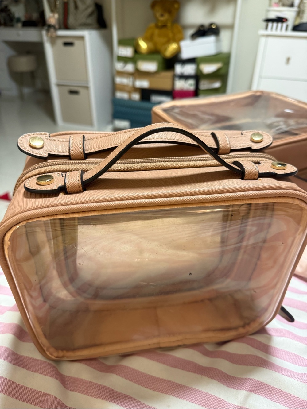 Calpak Medium Nude and Clear Cosmetic Travel Case